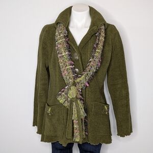 Ganteb's Green Silver Fleece Tweed Scarf Jacket Set Large